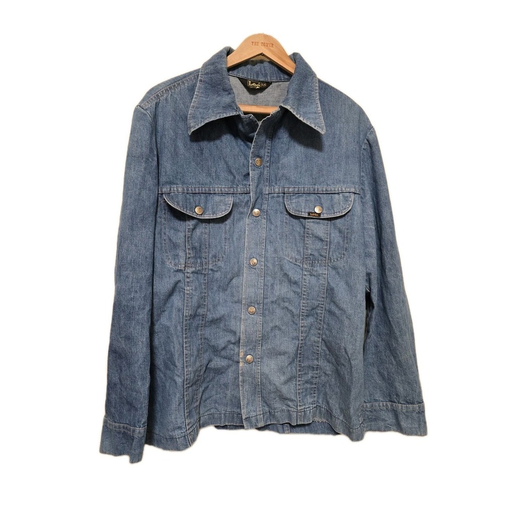 Lee Mens Denim Safari Jacket‎ Vintage Blue MADE IN USA 70s
